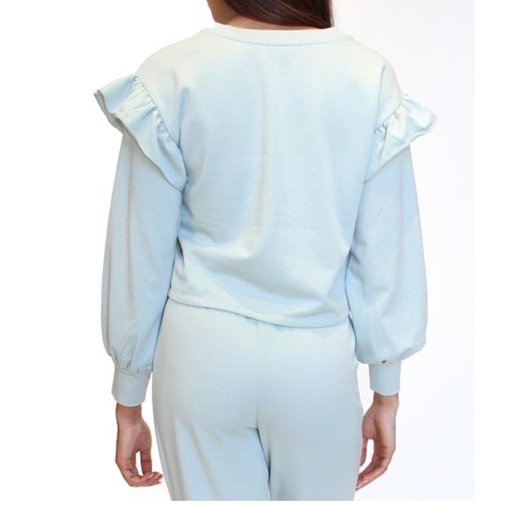 Mint Green Ruffled Sleeve Sweatshirt - Picture 3 of 3
